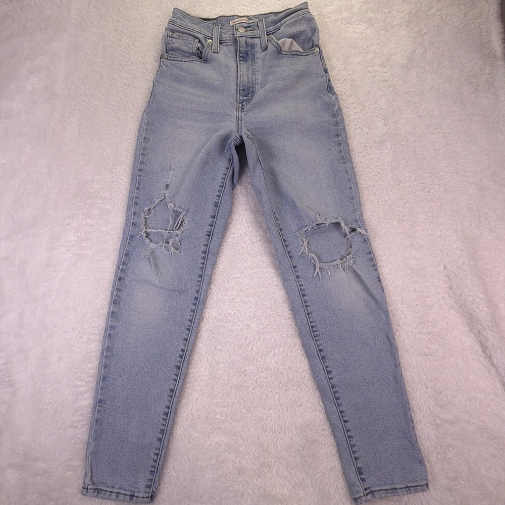 Levi's High Waisted Mom Jeans Women 24 Light Wash Distressed Casual (24x26)